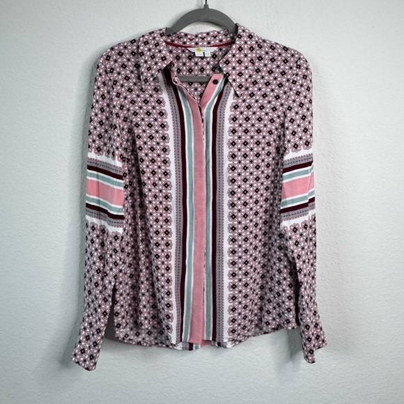 Boden Womens 4R Placement Print Shirt Blouse Long Sleeve Geometric Office Career - Picture 2 of 8